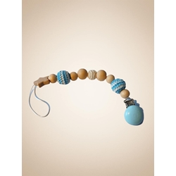 Chupetero portachupetes jaspeado azul con bolas hechas a ganchillo - Imagen 1