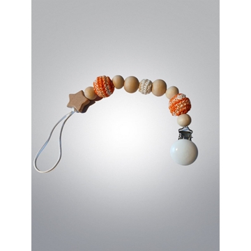 Chupetero portachupetes jaspeado naranja con bolas hechas a ganchillo - Imagen 1