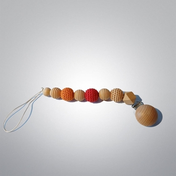 Chupetero portachupetes naranja rojo con bolas hechas a ganchillo - Imagen 1