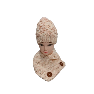 Conjunto gorro con pompón y cuello tonos rosa y blanco hecho a mano a ganchillo-crochet (10) - Imagen 1