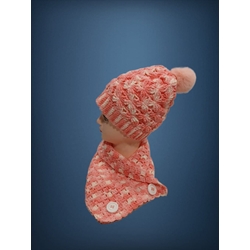 Conjunto gorro con pompón y cuello tonos rosa y blanco hecho a mano a ganchillo-crochet (15) - Imagen 2