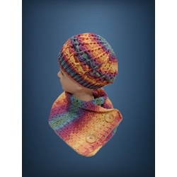 Conjunto gorro espiral y cuello tonos amarillo, azul y lila hecho a mano a ganchillo(9) - Imagen 2