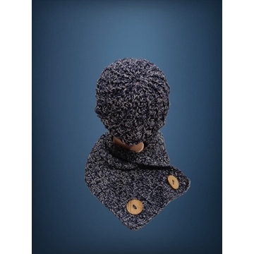 Conjunto gorro espiral y cuello tonos azul y blanco hecho a mano a ganchillo(14) - Imagen 2