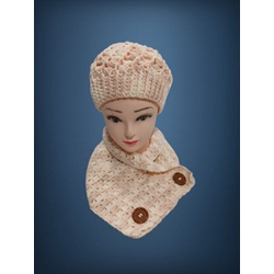 Conjunto gorro espiral y cuello tonos rosa claro y blanco hecho a mano a ganchillo(10) - Imagen 1