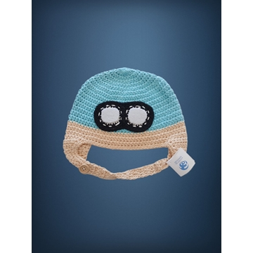 Gorro aviador azul hecho a mano a ganchillo. - Imagen 1