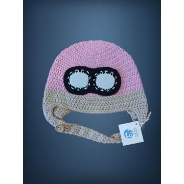 Gorro aviador rosa hecho a mano a ganchillo. - Imagen 1