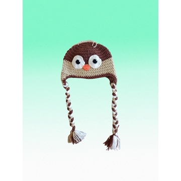 Gorro búho marrón hecho a mano a ganchillo. - Imagen 1
