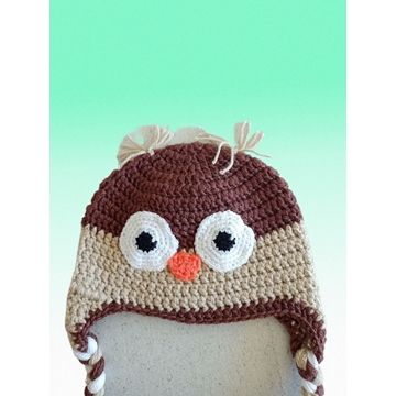 Gorro búho marrón hecho a mano a ganchillo. - Imagen 2