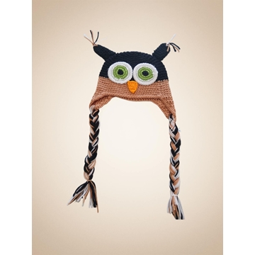 Gorro búho marrón hecho a mano a ganchillo. - Imagen 1