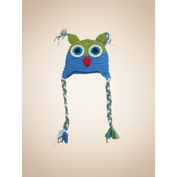 Gorro búho verde azul hecho a mano a ganchillo. - Imagen 1