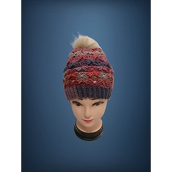 Gorro con pompón tonos granate, gris y azul hecho a mano a ganchillo-crochet (21) - Imagen 1