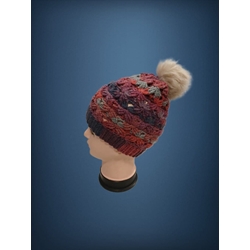 Gorro con pompón tonos granate, gris y azul hecho a mano a ganchillo-crochet (21) - Imagen 2