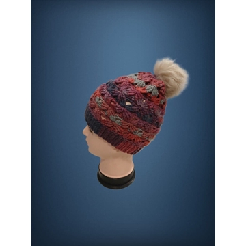 Gorro con pompón tonos granate, gris y azul hecho a mano a ganchillo-crochet (21) - Imagen 2