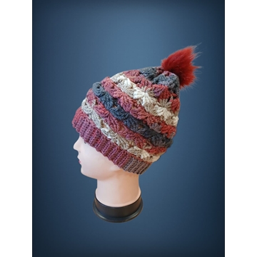 Gorro con pompón tonos granate, gris y beige hecho a mano a ganchillo-crochet (3) - Imagen 2