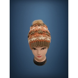 Gorro con pompón tonos marrón, beige, naranja hecho a mano a ganchillo-crochet (22) - Imagen 1