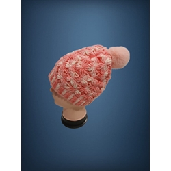 Gorro con pompón tonos rosa blanco hecho a mano a ganchillo-crochet (15) - Imagen 2