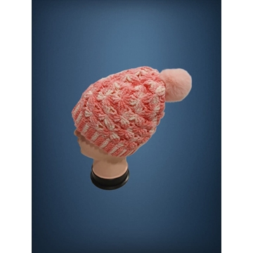 Gorro con pompón tonos rosa blanco hecho a mano a ganchillo-crochet (15) - Imagen 2