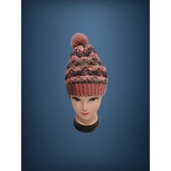 Gorro con pompón tonos rosa gris hecho a mano a ganchillo-crochet (13) - Imagen 1