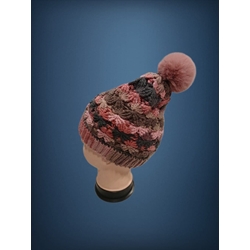 Gorro con pompón tonos rosa gris hecho a mano a ganchillo-crochet (13) - Imagen 2