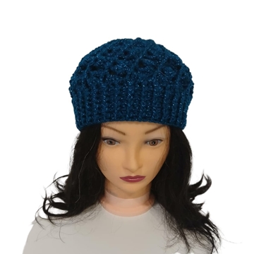 Gorro espiral azul oscuro brillo hecho a mano a ganchillo - Imagen 1