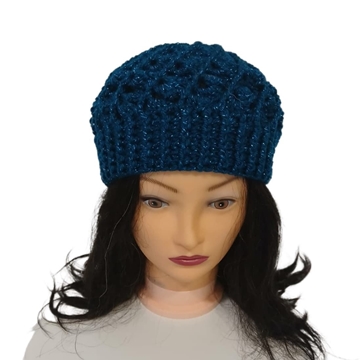 Gorro espiral azul oscuro con brillo hecho a mano a ganchillo () - Imagen 1