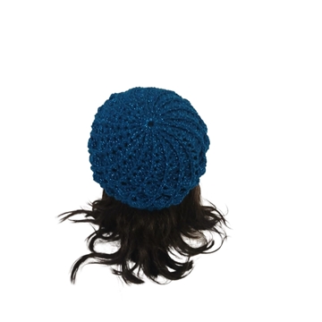 Gorro espiral azul oscuro con brillo hecho a mano a ganchillo () - Imagen 2