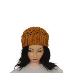 Gorro espiral dorado brillo hecho a mano a ganchillo - Imagen 1