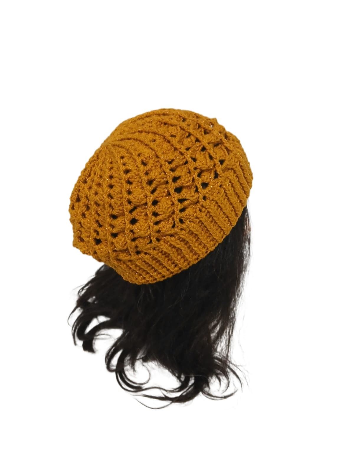 Gorro espiral dorado brillo hecho a mano a ganchillo - Imagen 2
