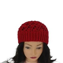 Gorro espiral rojo brillo hecho a mano a ganchillo - Imagen 1