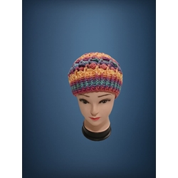 Gorro espiral tonos azules, amarillo hecho a mano a ganchillo - Imagen 1