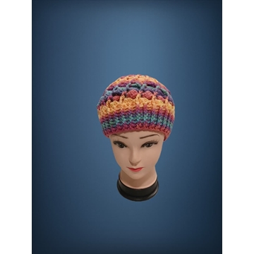 Gorro espiral tonos azules, amarillo hecho a mano a ganchillo - Imagen 1