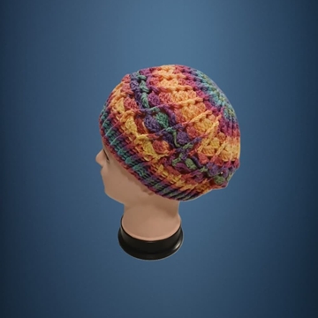 Gorro espiral tonos azules, amarillo hecho a mano a ganchillo - Imagen 2