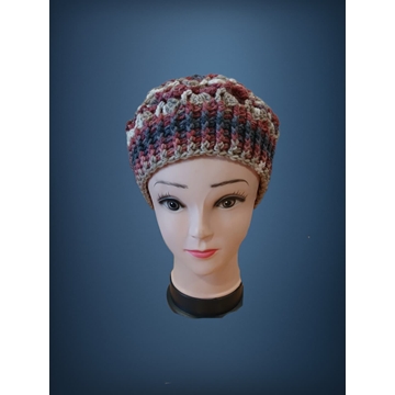Gorro espiral tonos granate, gris y beige hecho a mano a ganchillo (3) - Imagen 1