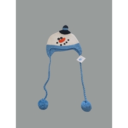 Gorro muñeco de nieve navidad azul hecho a mano a ganchillo. - Imagen 1