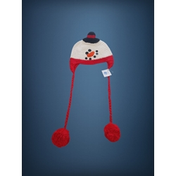Gorro muñeco de nieve navidad rojo hecho a mano a ganchillo. - Imagen 1