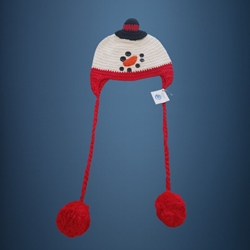 Gorro muñeco de nieve navidad rojo hecho a mano a ganchillo. - Imagen 1