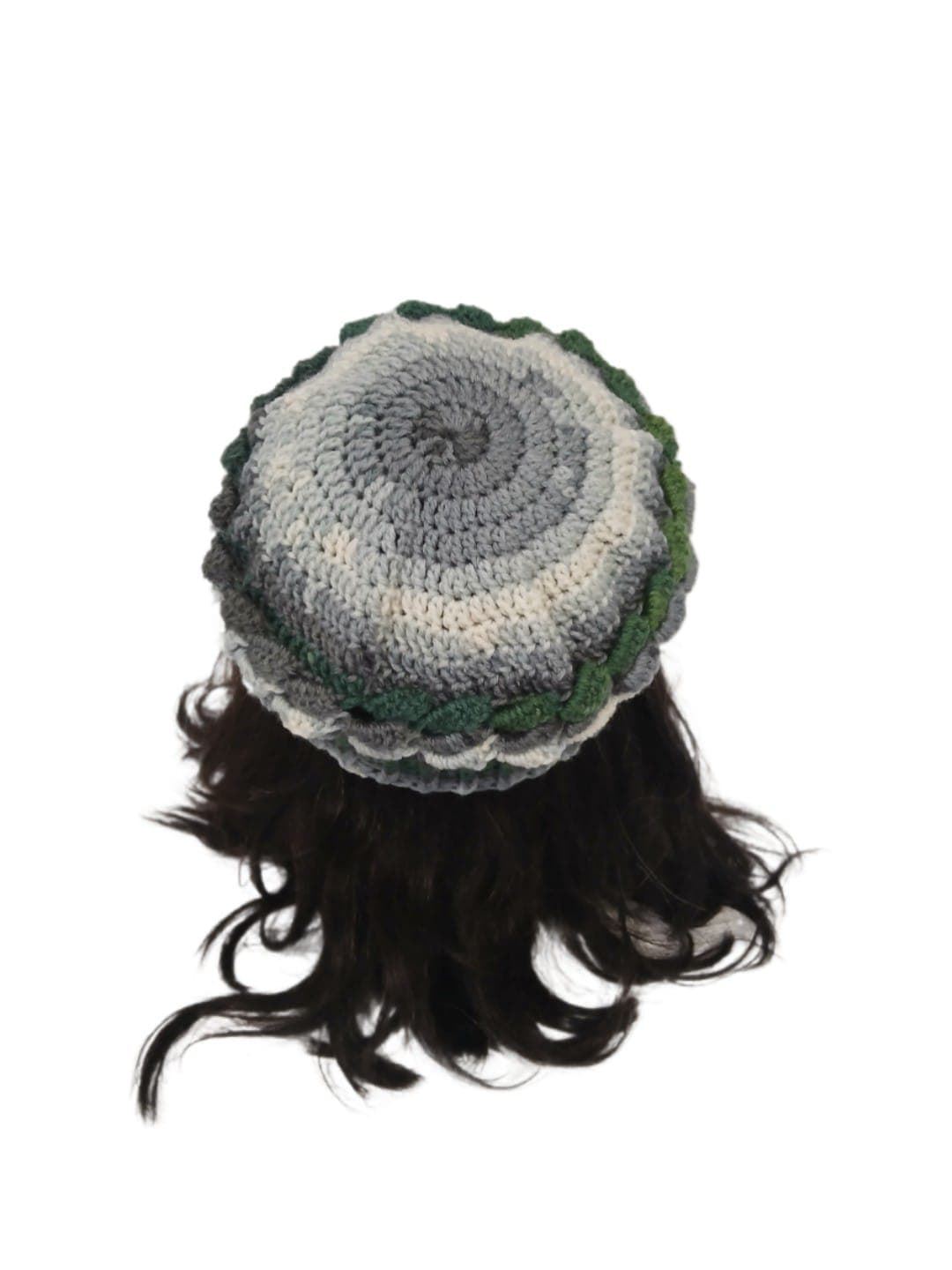 Gorro ondas tonos gris verde hecho a mano a ganchillo (7) - Imagen 3