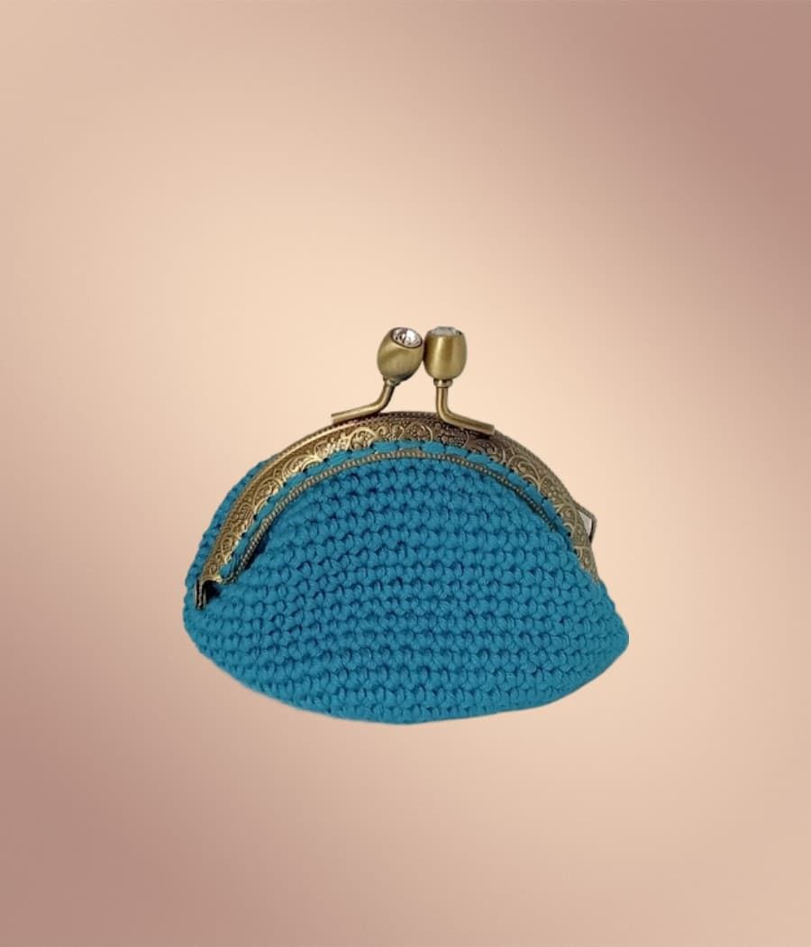 Monedero azul turquesa hecho a mano a ganchillo - Imagen 1