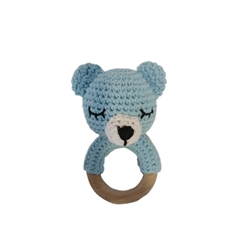 Mordedor sonajero oso azul hecho a mano a ganchillo (amigurumi). - Imagen 1