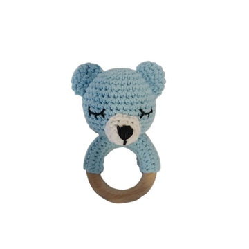 Mordedor sonajero oso azul hecho a mano a ganchillo (amigurumi). - Imagen 1