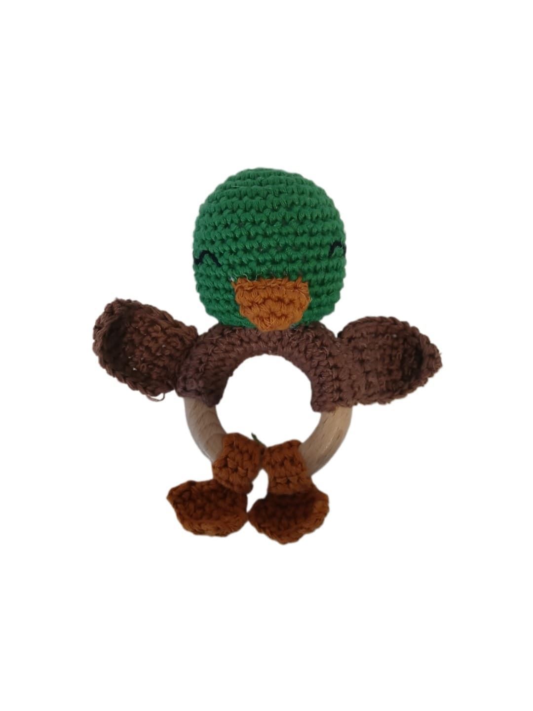 Mordedor sonajero pato hecho a mano a ganchillo (amigurumi). - Imagen 1