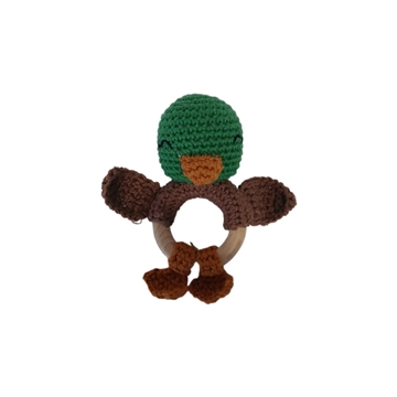Mordedor sonajero pato hecho a mano a ganchillo (amigurumi). - Imagen 1