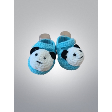 Patuco zapato azul oso panda hecho a mano a ganchillo. - Imagen 2