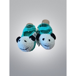 Patuco zapato oso panda verde hecho a mano a ganchillo. - Imagen 1