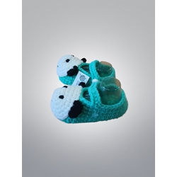 Patuco zapato oso panda verde hecho a mano a ganchillo. - Imagen 2