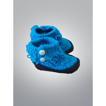 Patucos zapato bota hecha a mano a ganchillo azul - Imagen 1
