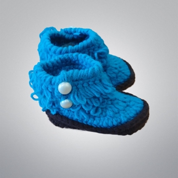 Patucos zapato bota hecha a mano a ganchillo azul - Imagen 1
