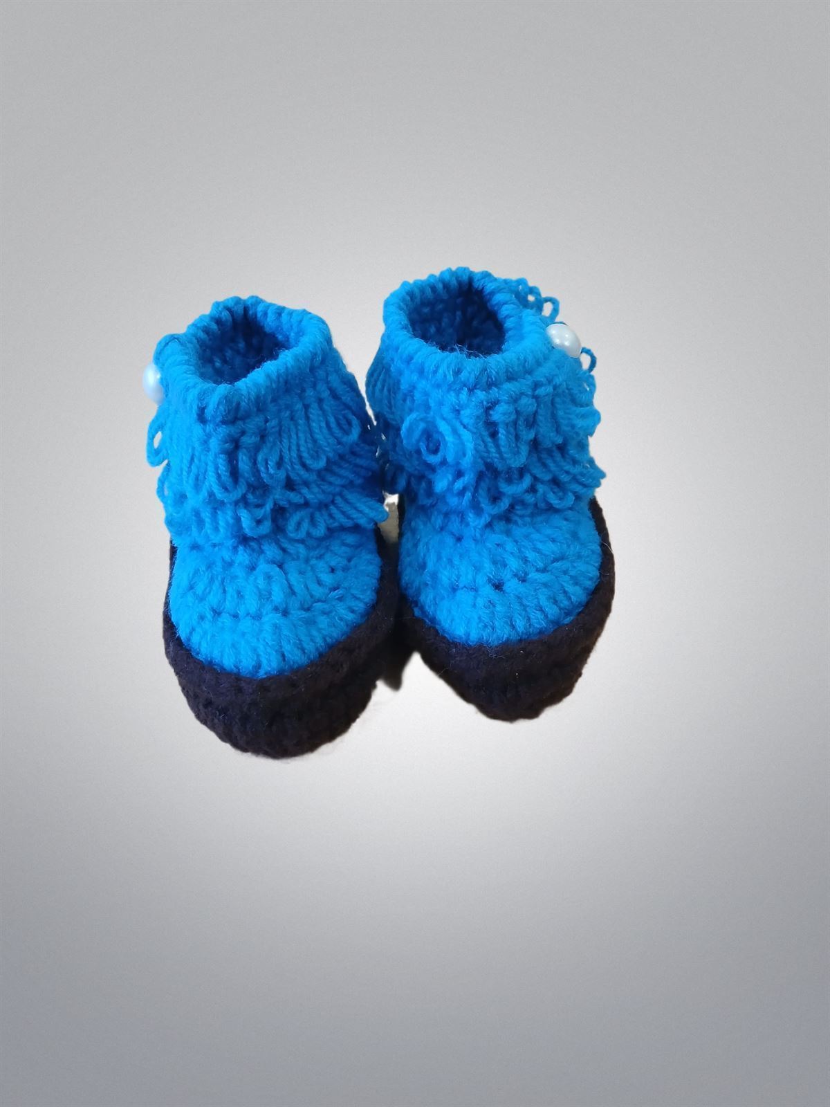 Patucos zapato bota hecha a mano a ganchillo azul - Imagen 2
