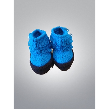 Patucos zapato bota hecha a mano a ganchillo azul - Imagen 2