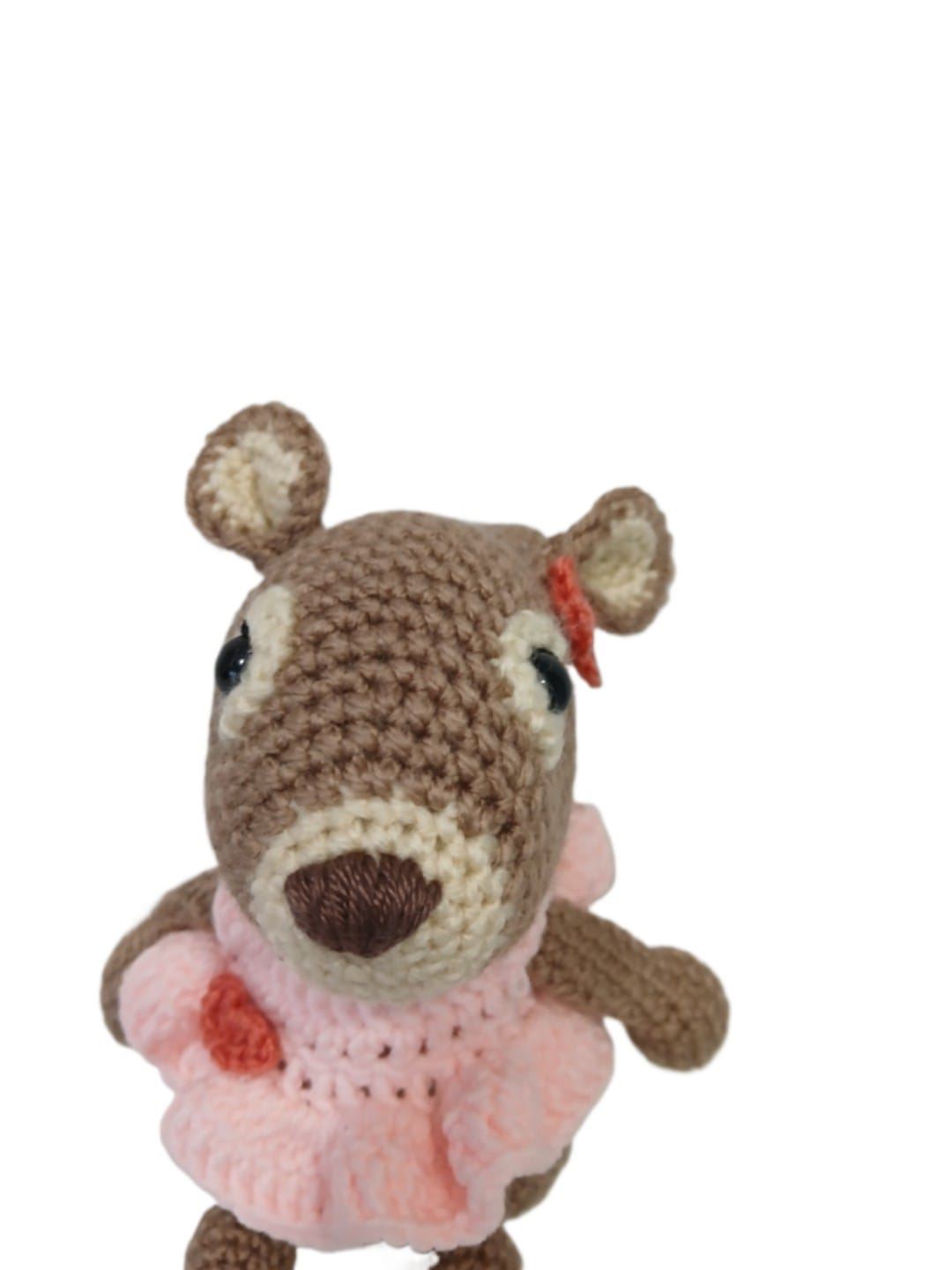 Peluche ardilla con vestido rosa hecha a mano a ganchillo (amigurumi). - Imagen 4
